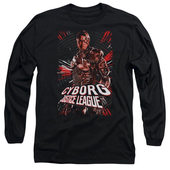 Justice League Movie Cyborg Long Sleeve Adult 18/1 T-Shirt Black