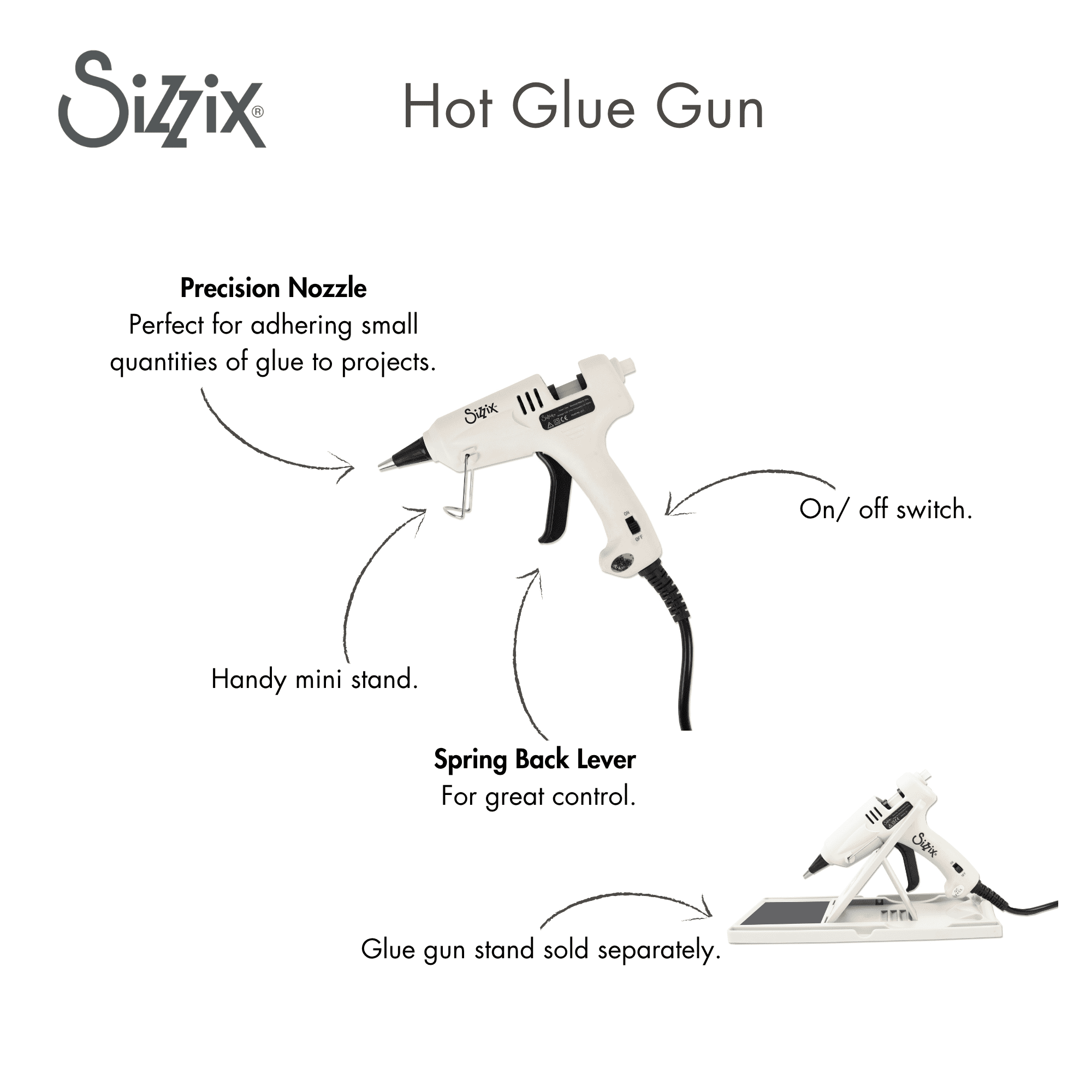 Sizzix Glue Gun with Precision Nozzle for Crafting and DIY Projects