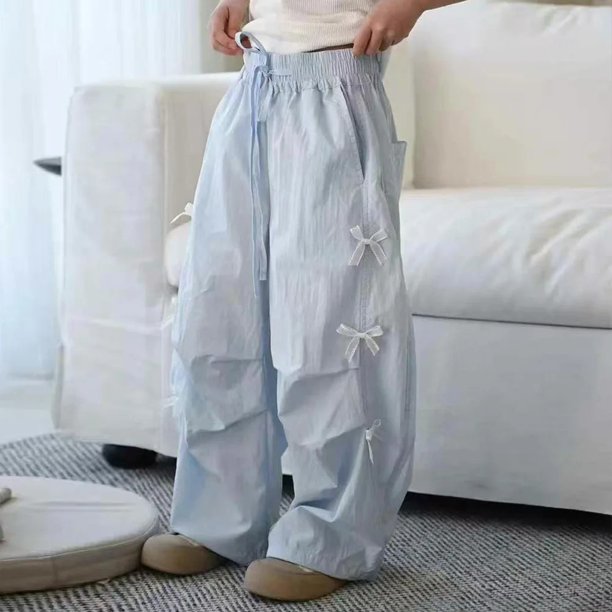 Pantalones resistentes a mosquitos para niñas, novedad de verano, estilo Dopaamine, Color, Nudo de mariposa, pantalones ligeros paracaidista, pantalones largos finos