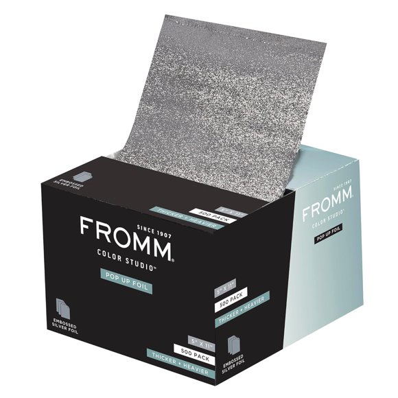 Fromm Láminas para el cabello emergentes Láminas plateadas Suministros de cosmetología Esenciales para peluqueros Ligero Ideal para resaltar y colorear Precortadas 5" x 11" 500 hojas de aluminio