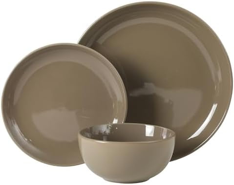 Rockaway 12 Piece Plates and Bowls Matte Outside/Shiny Inside Glaze Service for 4 Dinnerware Set - Assorted Color (Cream, Blue, Beige, Brown) - Dishwasher and Microwave Safe