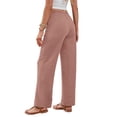 thumbnail image 4 of Nestiefly Women's Wide Leg Beach Pants Elastic Waist Lightweight Casual Flowy Palazzo Summer Lounge Trousers with Pockets Pink S, 4 of 9