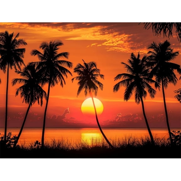DIY 5D Diamond Painting Kit (for Adults) Diamond Painting "Beach, Sunset Ocean" - Full Diamond Crystal Rhinestone Embroidery Craft Kit, Can Be Used as Gift, Wall Decoration