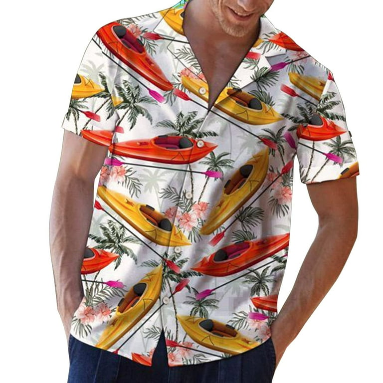 ZCFZJW Mens 100% Cotton Hawaiian Shirts Big and Tall Button Down Short  Sleeve Beach Shirts Summer Casual Tropical Print Aloha Holiday Shirts  Z09-White XL 