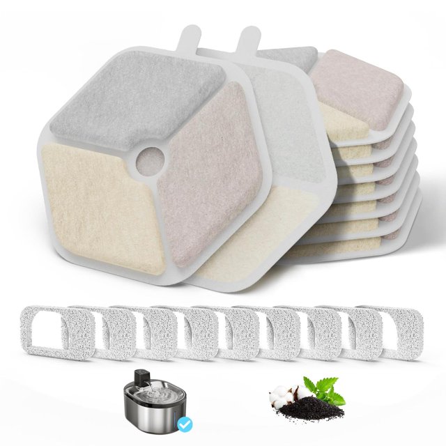 Paquete de Filtros de Fuente de Agua para Gatos PTM-643 Sistema de Triple Filtración 168 oz 4.5 l