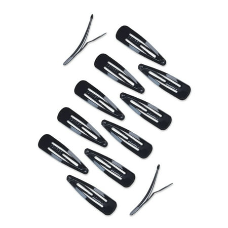 Scunci Open-Center Metal Snap Clip Barrettes, Black, 12 Ct