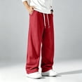 thumbnail image 6 of Men Solid Drawstring Wide Leg Sweatpants, Loose Casual Track Pants, Elastic Waist Athletic Jogger Trousers With Side Pockets For Daily Street Wear Red 2XL, 6 of 6