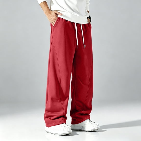 Domuza Mens Lightweight Baggy Sweatpants, Open Bottom Drawstring Waist, Athletic Workout Joggers with Pockets