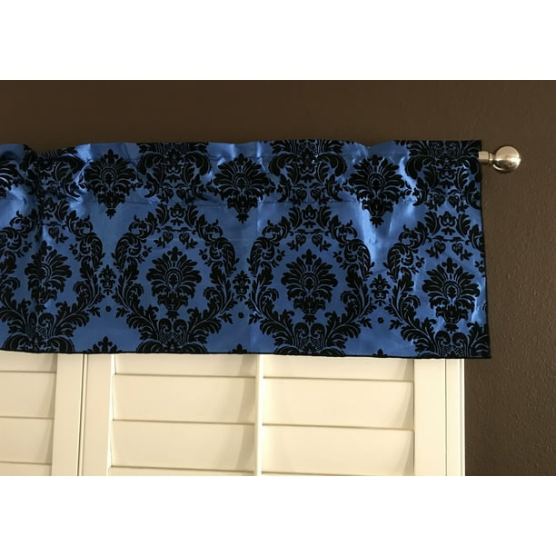 flocking damask taffeta window valance 56 wide royal blue