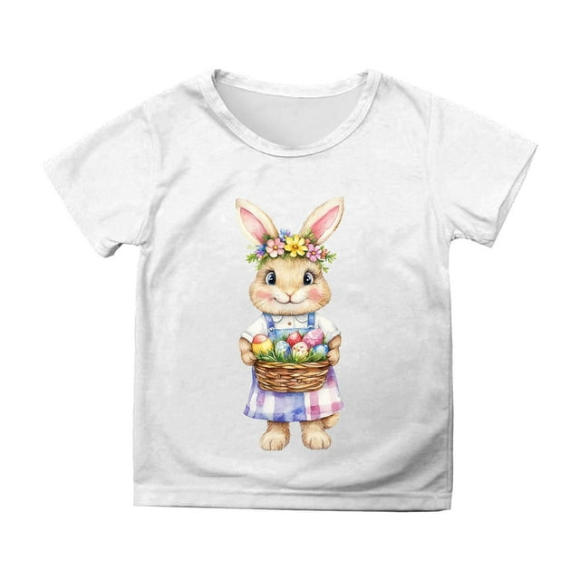 MIASHUI Boys Cute Bunny Rabbit Print Tee Girls Happy Easter Day T-Shirt,White,4-5 Years