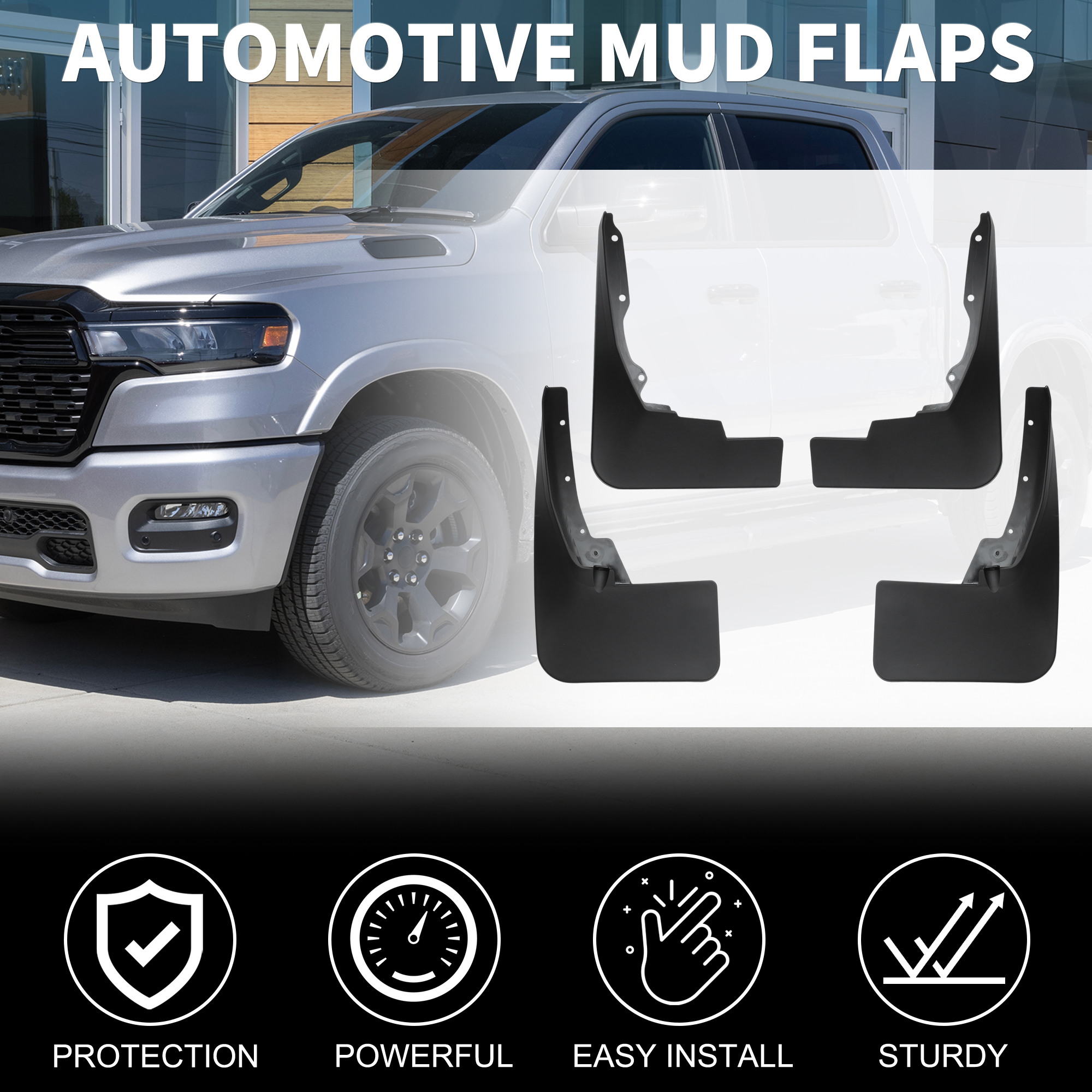 Unique Bargains Truck Mud Flaps Splash Guards for Dodge for Ram 1500 2019-2025 Direct-Fit Front & Rear Wheel Fender Guards All Weather Mud Guards Protection Kit