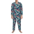 thumbnail image 3 of Sikiie Fish In The Wave Mens Pajama Set, Soft Warm Long Sleeve Sleepwear, Cozy Button-Down Pjs for Men-X-Large, 3 of 7