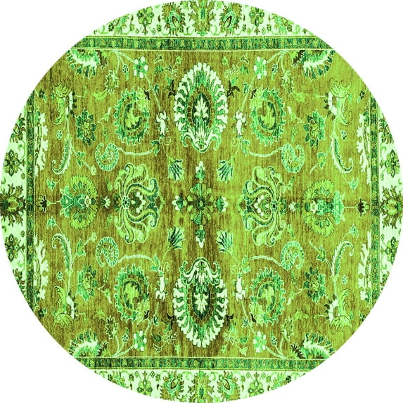 Ahgly Company Indoor Round Oriental Green Traditional Area Rugs, 8' Round