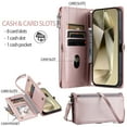 thumbnail image 5 of ELEHOLD for Samsung Galaxy S23 Case,  Full Body Protection Crossbody Flip Zipper Credit Card Slot Wallet Case Kickstand Shockproof Leather Case with Shoulder Strap and Wrist Strap, Rosegold, 5 of 11