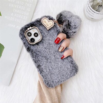 Funda de teléfono de felpa cálida para Apple iPhone 14, 13Pro, 12promax, 11promax, X, XS, XR, 8, 7 Plus, colgante, Bowknot, cubierta protectora a prueba de golpes Fivean unisex