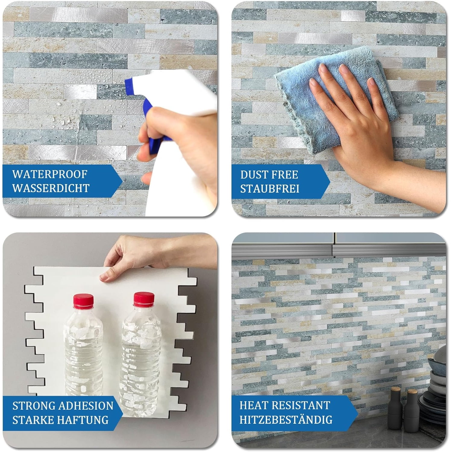 3D Stone Brick Backsplash Tile for Kitchen Peel and Stick Self-Adhesive Wall Tile,Marble Linear Mosaic Tiles Stickers Bathroom Wall Panels Fireplace Vanity (Blue Green Gray,10sheets)