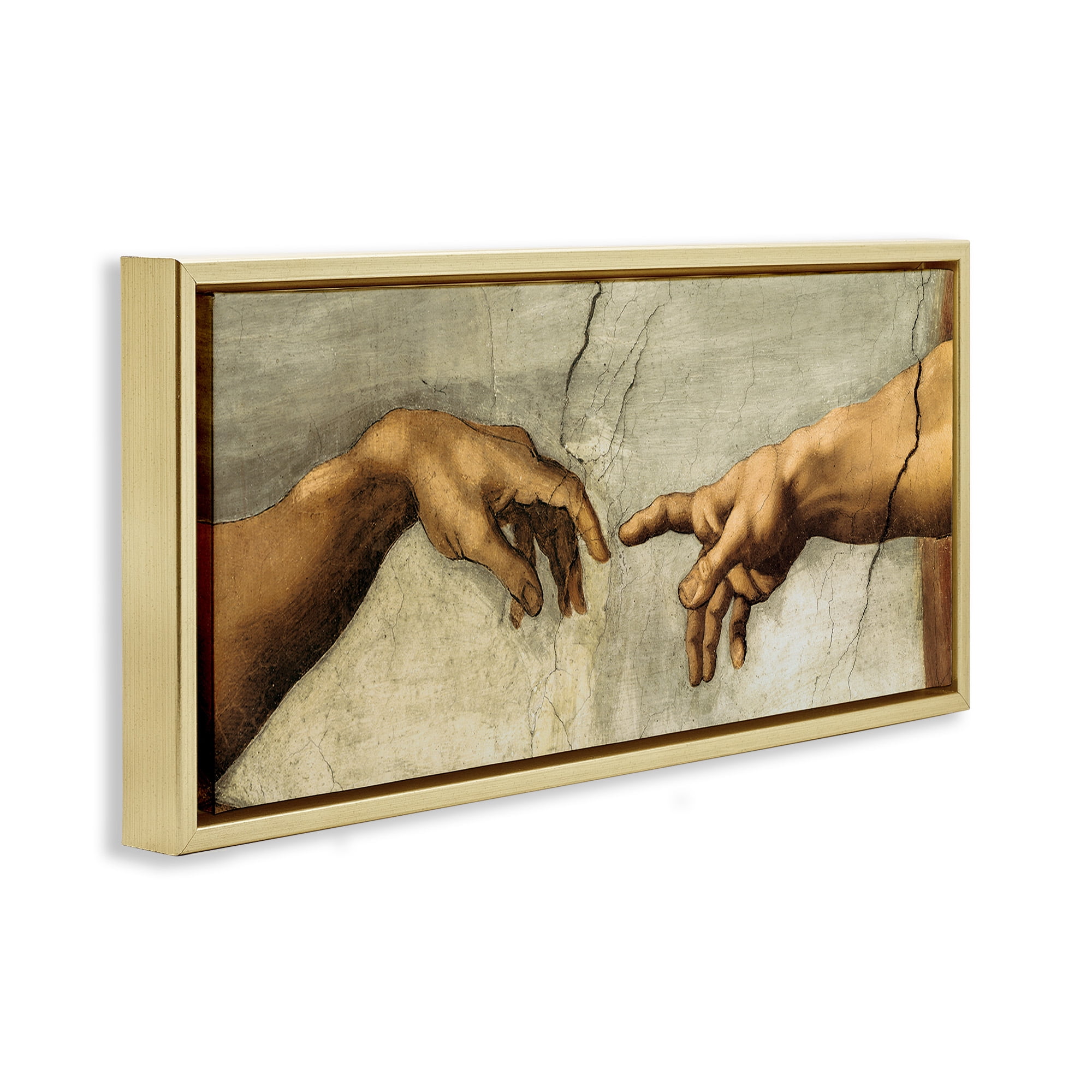 Stupell Industries Hands of The Creation Religious Painting Religious Painting Gold Floater Framed Canvas Art Print Wall Art, 25 x 11