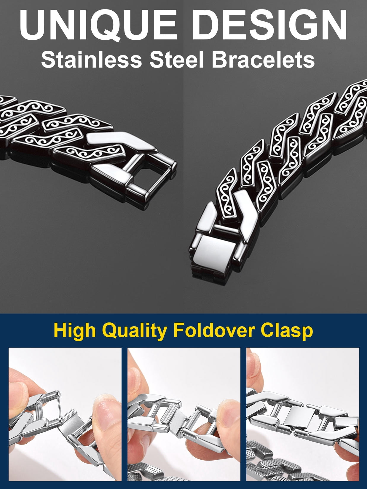 ChainsProMax Men Celtic Knot Bracelet, 316L Stainless Steel Mens Jewelry Gift, 16mm Width, 7.5"-9"