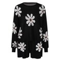 thumbnail image 5 of Gibobby Pijamas de satén Conjunto de pijama de punto para mujer, traje informal, manga larga, Top y pantalones cortos de manga burbuja, conjunto de suéter de ropa deportiva de 2 piezas (Negro, M), 5 of 5