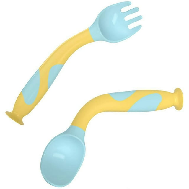 Baby Fork and Spoon Set with 360° Bending PP Material Green Color Easy to Hold AntiSlip Handle for Baby Use