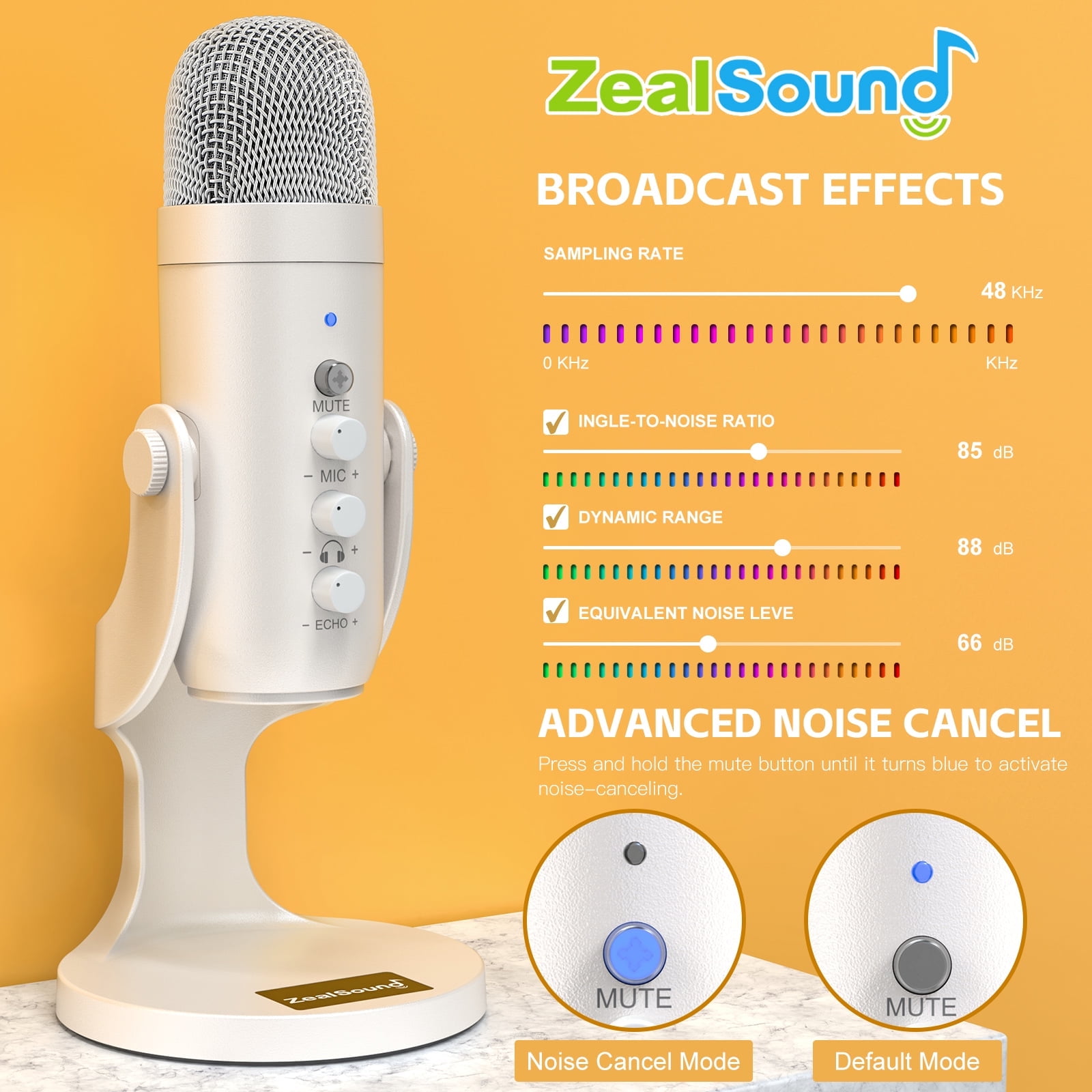 ZealSound USB Microphone,Quick Mute Noise Cancel for Phone Computer PC PS5,Gaming Microphone for Streaming Vocal Recording ASMR Podcast Video K66 White