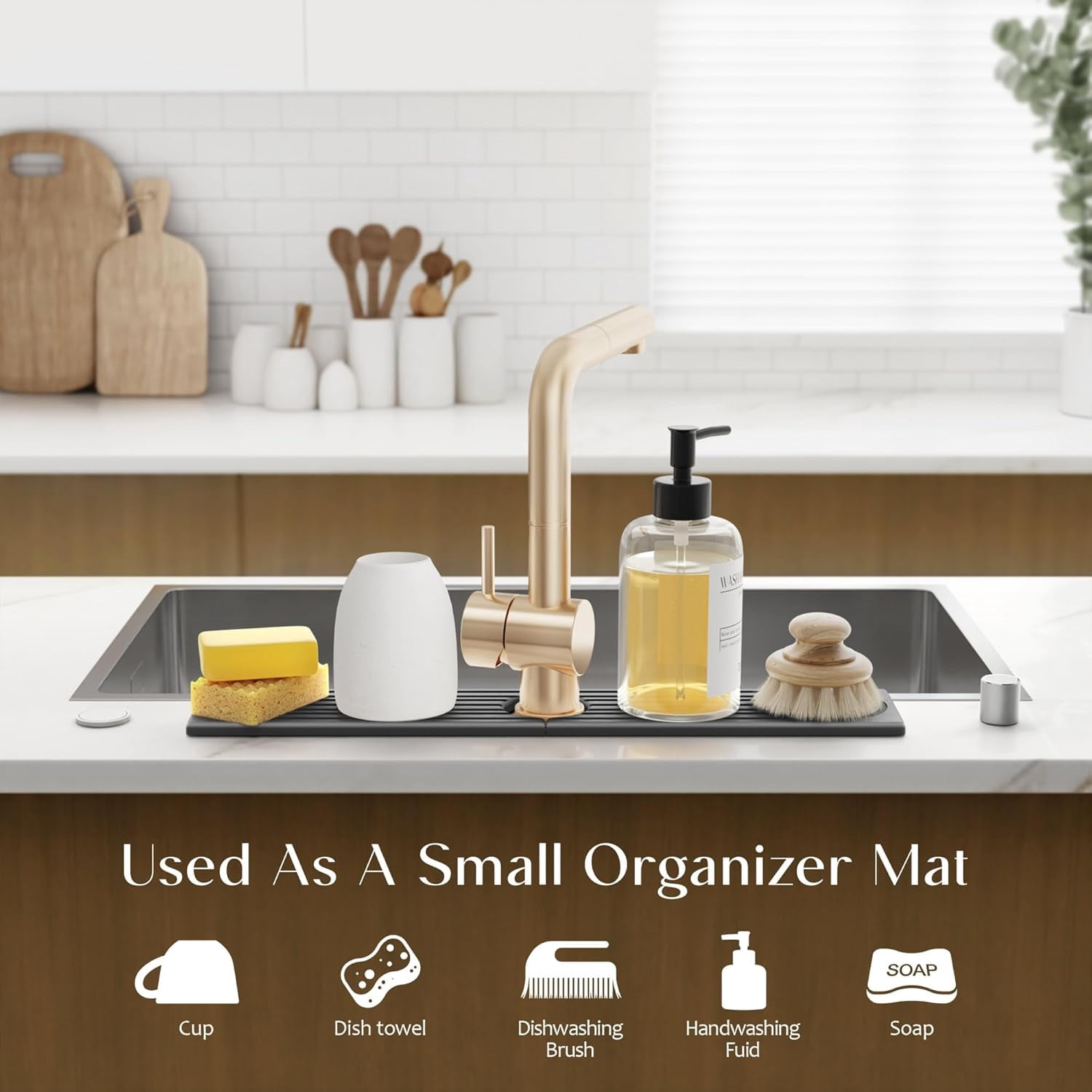 Diatomite Kitchen Sink Faucet Splash Guard – 23.6 Inch DryingNeat Stone Sink Tray, Mordern Faucet Handle Drip Catcher Stone, Absorbent Mat for Kitchen Counter [Dark Grey, 23.6"x 3.9"]