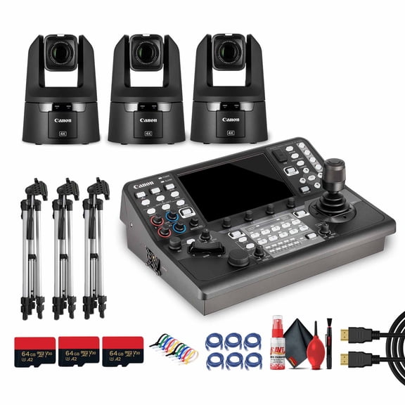 Canon RC-IP1000 PTZ Controller Bundle with 3x CR-N500 Cameras, 3x 64GB MicroSD Cards (International Model)