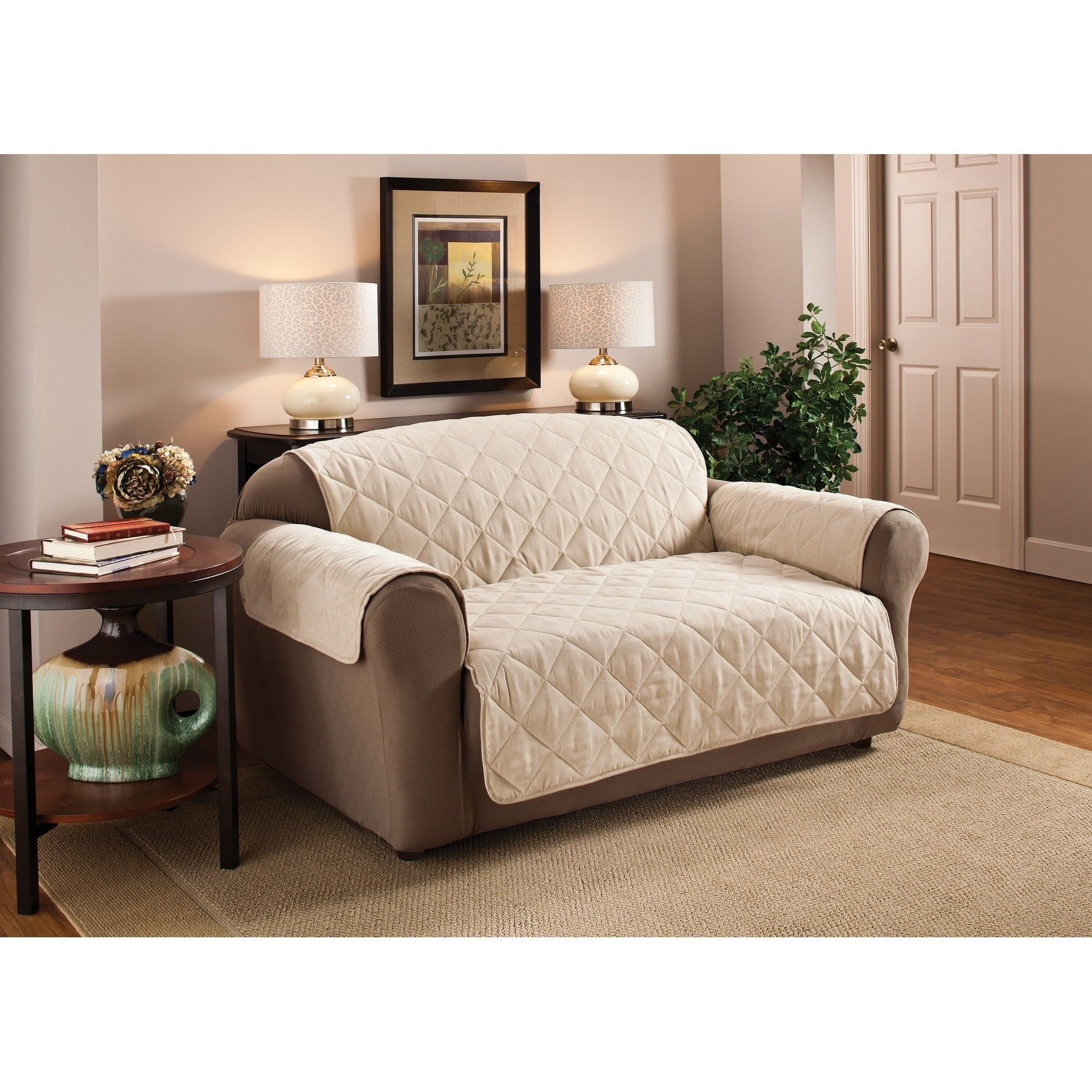 Innovative Textile Solutions 1-Piece Faux Suede Sofa Furniture Cover Slipcover, Camel
