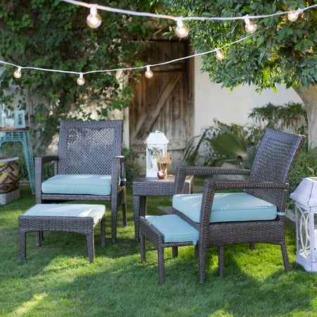 - Coral Coast Brisbane All Weather Wicker 5 Piece Patio Chat Set