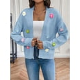 thumbnail image 4 of Women'S Cropped Cardigan Sweaters Boho Crochet Floral Embroidery Oversized Open Front Knit Sweater Outwear Blue S, 4 of 8