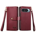 thumbnail image 2 of Wallet Case Compatible for Google Pixel 9 Pro XL Fold Case with Card Slots,Strap & Kickstand Leather with Zipper Shockproof Slim Cover Phone Case for Google Pixel 9 Pro XL Fold Wallet Case,Red, 2 of 6