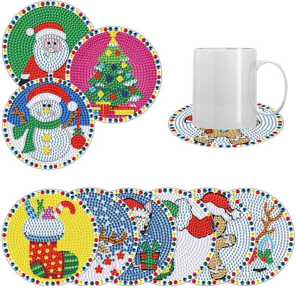 9pcs DIY Diamond Painting Coaster Kit Christmas-themed design with stand The perfect choice for home decor and gifting