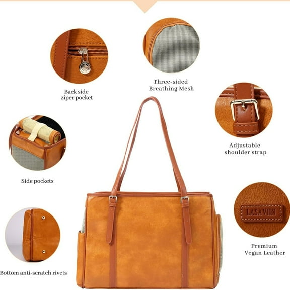 Fashion Dog Purse Pet Carrier Leather Bag for Small Dogs Cats Puppy, Portable Tote Bag Airline Approved Soft-Sided Carriers