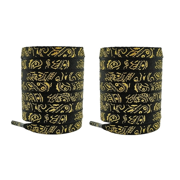 Shoelaces for Sneakers Gold Pattern Flat shoe Laces, 2 Pair Upgrade for Men Women Athletic Running Sneakers Shoes Boot Strings(Black Gold,47")