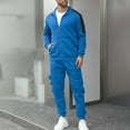 thumbnail image 2 of mihongmao Airport Outfits for Men 2026 Men's Solid Color Sports Pants Zipper Pocket Long Sleeve Collar Set Blue XL, 2 of 8