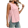 thumbnail image 5 of Women's Tank Top, Fashion Casual Summer Solid Color Round Neck Sleeveless Pullover Side Split Top, Loose Fit Cami with Side Tie, Trendy Blouse for Daily, 5 of 7