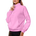 thumbnail image 2 of FAOWME Women Pullover With Pocket Long Sleeve Turtleneck Solid Color Zipper Comfortable Fashion Soft Sweatshirt For Fall Winter Daily Wear Red S, 2 of 4