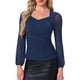 thumbnail image 1 of Blusa de malla fruncida INSPIRE CHIC para mujer, con cuello en V, de manga larga, ajuste ceñido, elegante y casual, top envolvente en azul marino, 1 of 6