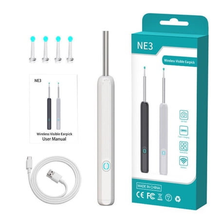 Useful load otoscope Wi-Fi 1296P HD Visual Ear Sticks Ear Cleaning Kit wax elimination spoon Ear Wax Removal WHITE
