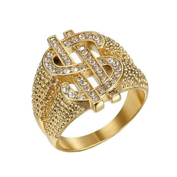 PAMTIER Men's Stainless Steel Non-mainstream Hip Hop Iced Out Micro-Pave Zircon Inlay Dollar Sign Biker Ring Symbol Statement Band Size 10