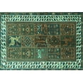 thumbnail image 1 of Ahgly Company Machine Washable Indoor Rectangle Persian Turquoise Blue Traditional Area Rugs, 7' x 9', 1 of 4