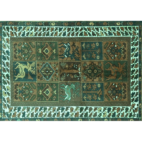 Ahgly Company Machine Washable Indoor Rectangle Persian Turquoise Blue Traditional Area Rugs, 7' x 9'