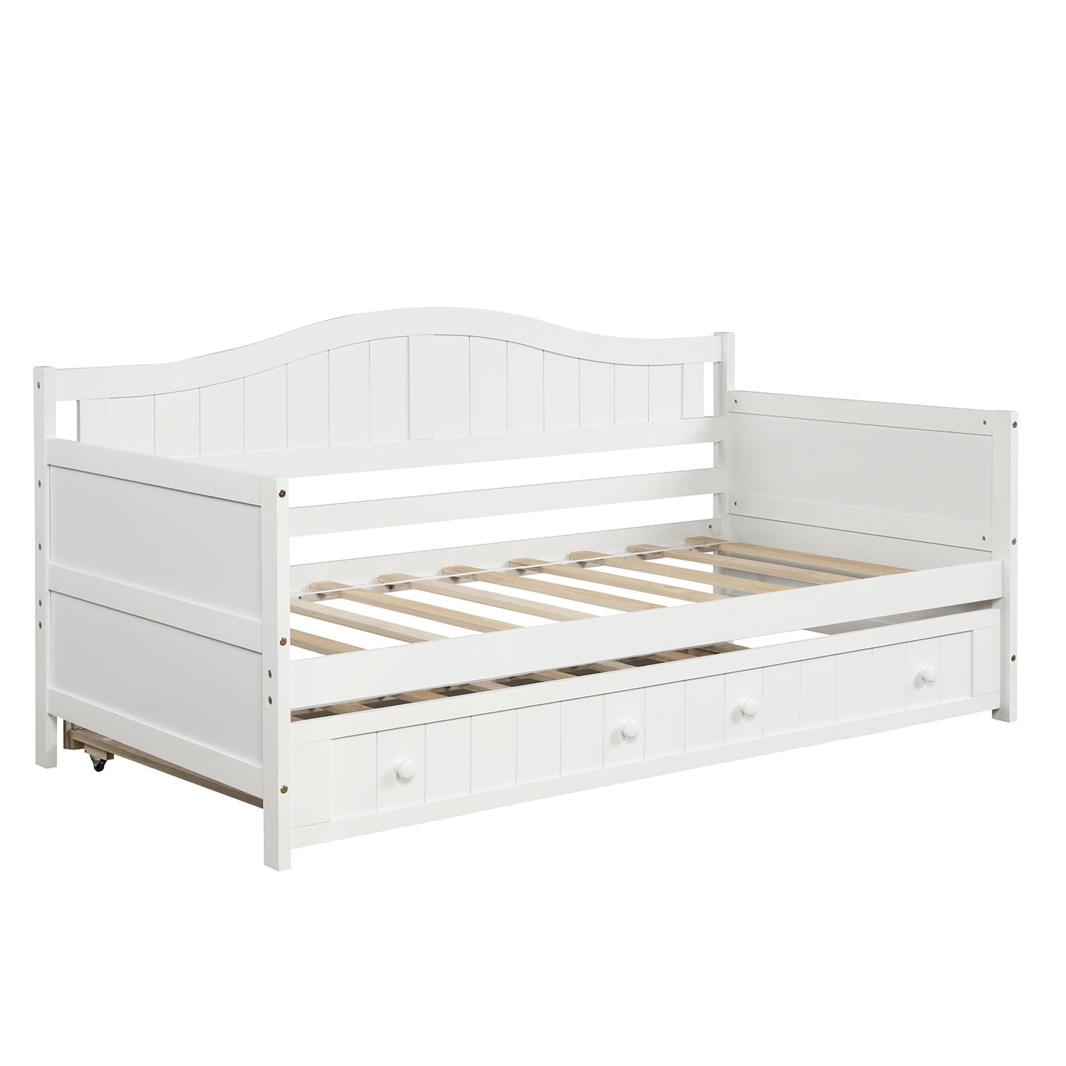 Kepooman Twin Size Solid Wood Daybed with Trundle Bed for Bedroom Living Room, 78.2"L x 42.3"W x 35.4"H, White Kepooman Twin Size Solid Wood Daybed with Trundle Bed for Bedroom Living Room, 78.2"L x 42.3"W x 35.4"H, White