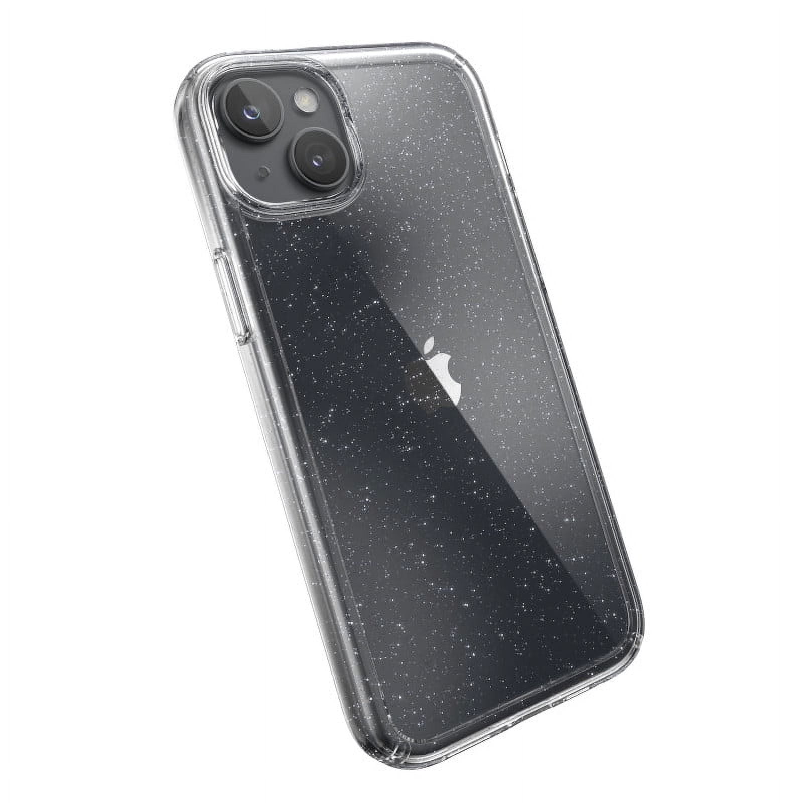 Speck Gemshell Glitter Case for iPhone 15 Plus and iPhone 14 Plus in Clear with Platinum Glitter
