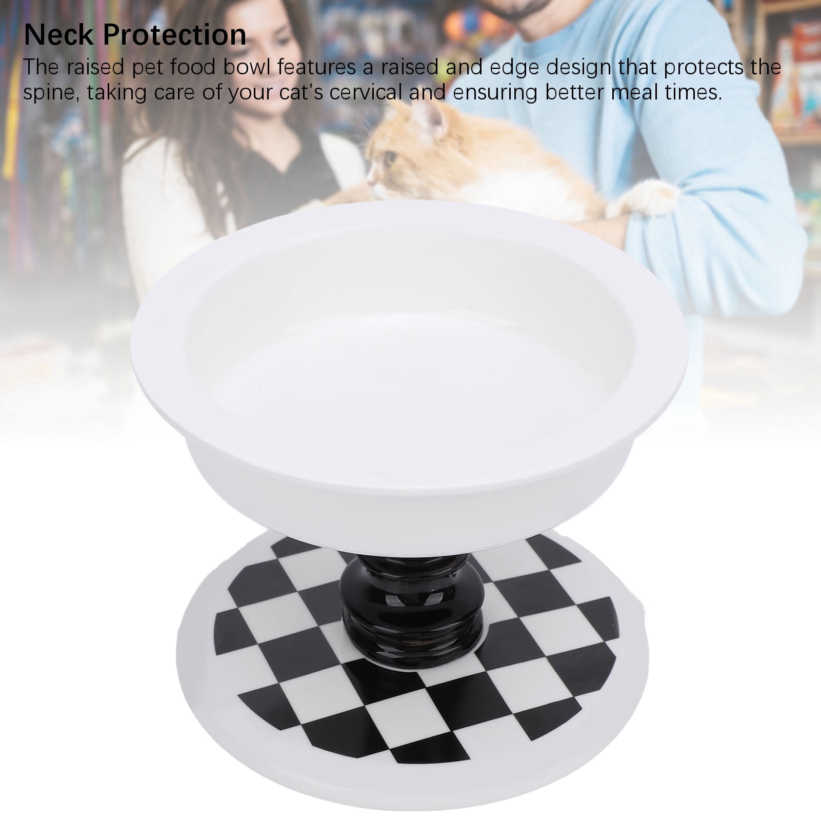 NFTIGB Elevated Ceramic Cat Bowl with Checkerboard Pattern, Anti-Tipping Raised Pet Food and Water Dish for Indoor Cats and Small Dogs, Neck Protection Feeding Station (6.69 inches / 17 cm)