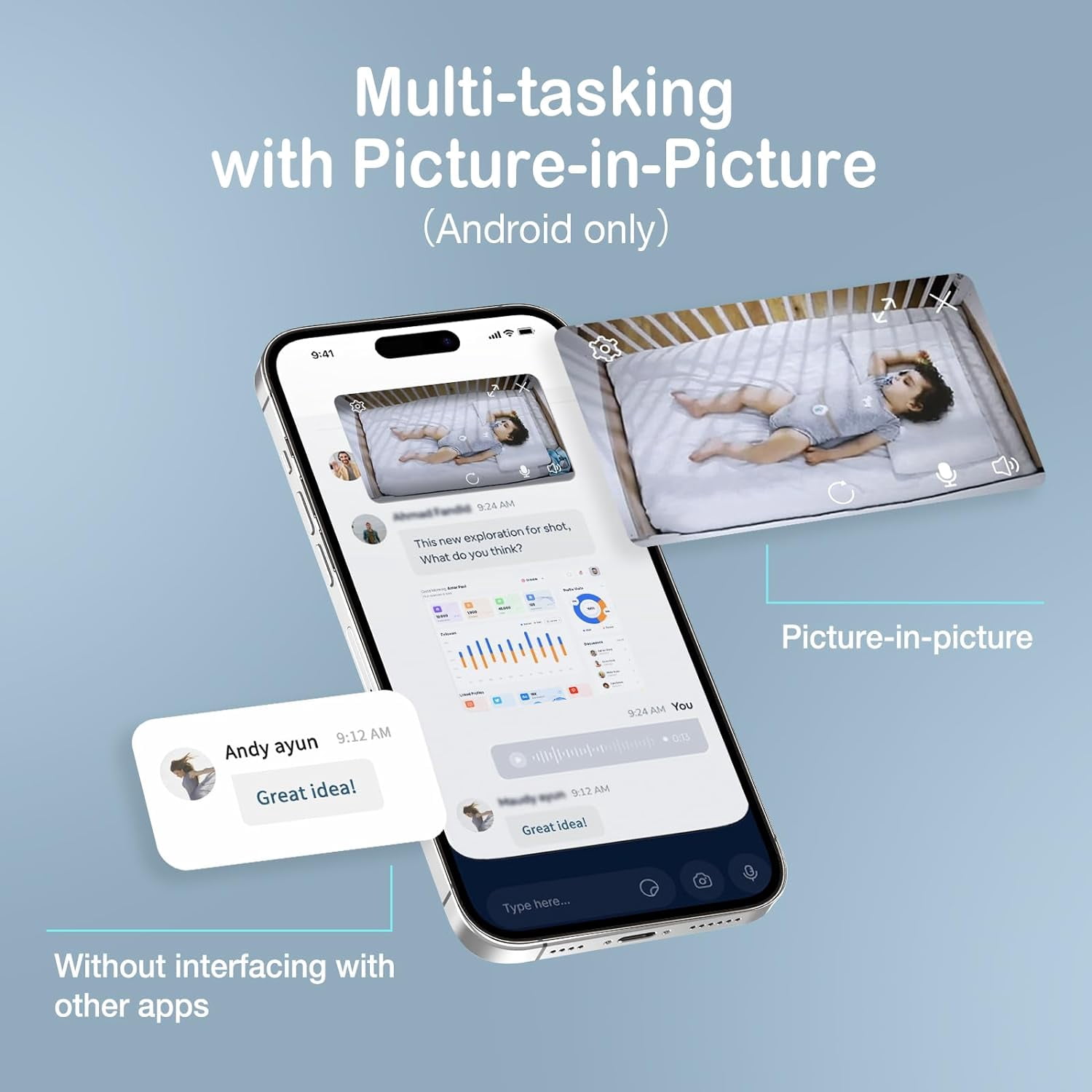 Sense-U HD Video Baby Monitor with 1080P HD WiFi Camera and Background Audio, Night Vision, 2-Way Talk, Motion Detection & No Monthly Fee (Compatible Smart Baby Monitor)