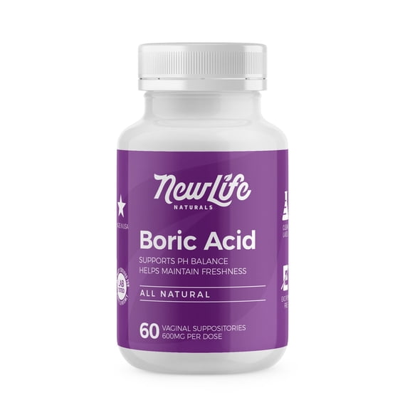 NewLife Naturals Boric Acid Vaginal Suppositories for Women's Health, 600 mg, 60 Count