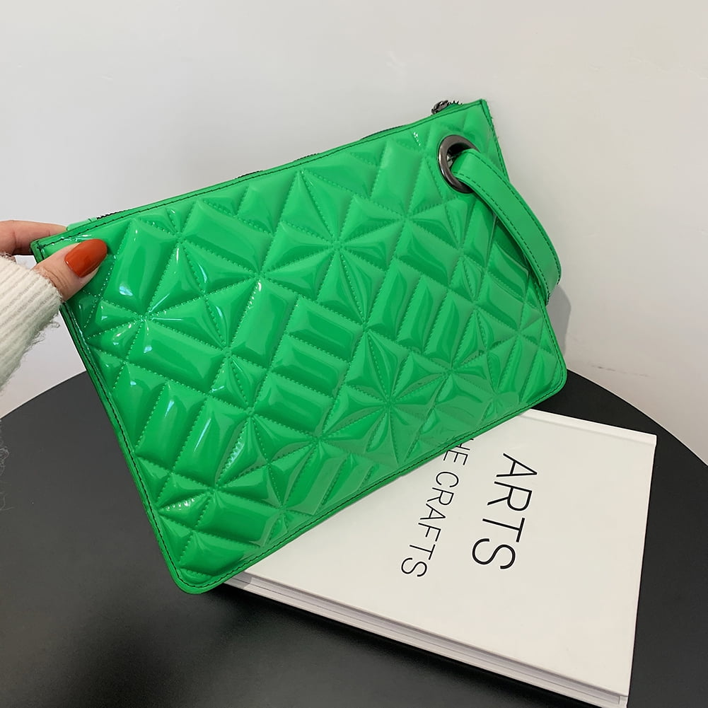 YFMHA Women PU Leather Envelope Bag Solid Color Zipper Clutch Purse