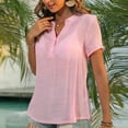 thumbnail image 3 of Women's Linen Shirts Summer Short Sleeved T-Shirts Casual Loose Cotton Linen Blouses Solid Color V-Neck Pullover Tops, 3 of 9
