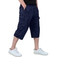 thumbnail image 2 of Dwelliawo Mens 3/4 Long Cargo Shorts Loose Fit Elastic Work Capri Shorts Below Knee Casual with Multi Pockets Navy 3xL, 2 of 5